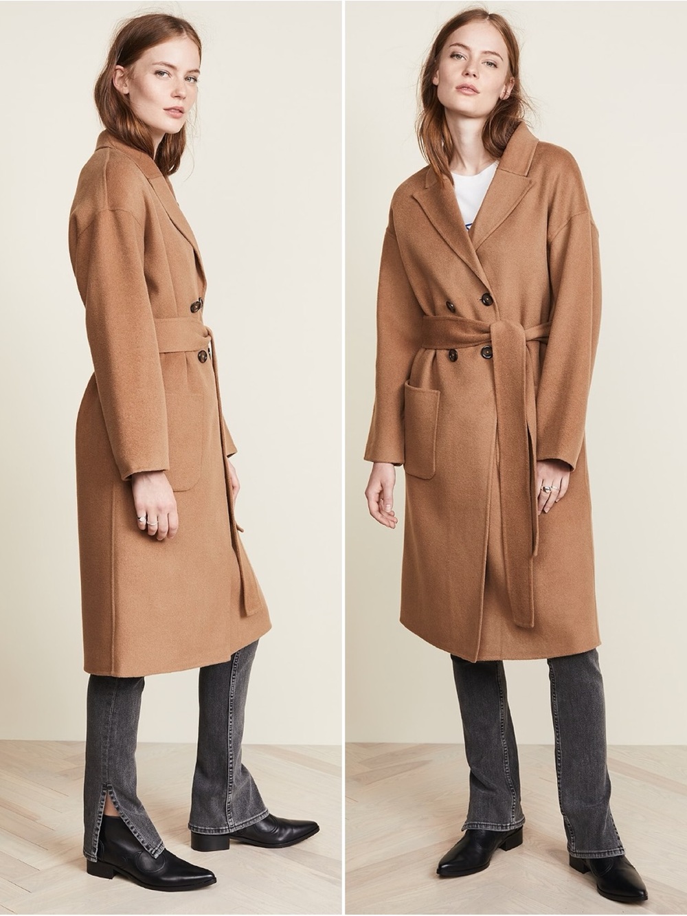 Anine Bing Dylan Coat Brown Wool Cashmere Double Breasted Coat Size L New